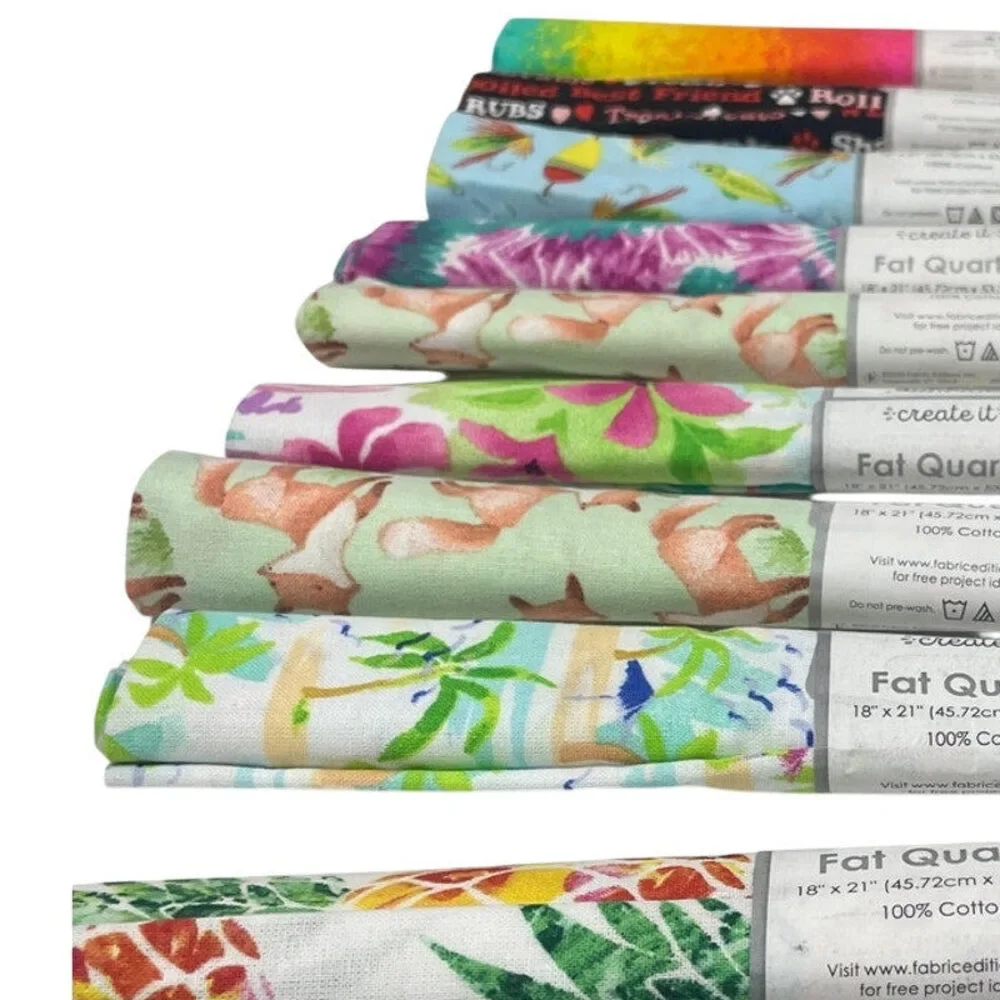 9 New Create It 18X21 Summer Floral Fox Rainbow Fat Quarters FQ Quilting Fabric